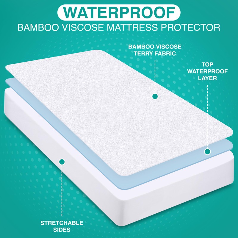 Utopia Bedding Waterproof Bamboo Viscose Mattress Protector Twin Size, Mattress