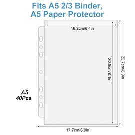40 Stück 80 Taschen Prospekthüllen A5, Din A5 Klarsichthüllen für A5 2/3 Ringbuch, Transparente Fotokartenhüllen, Langlebig und Wasserdicht, A 5 Folienhüllen Schutz für Papier, Akten & Dokumenten