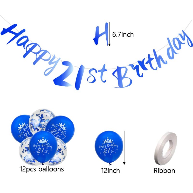 Happy 21st Birthday Decorations Men Blue Happy 21 Birthday Banner
