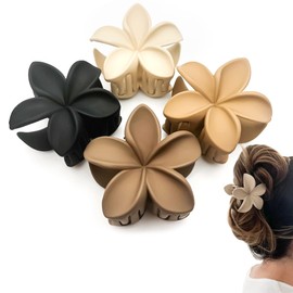 Luvearo 4pc Nonslip Matte Flower Hair Clips for Women Thick Hair Thin Hair Accessories for Women Neutral Flower Claw Clips for Thick Hair Cute Claw Clips Variety Pack Plumeria Hair Clip