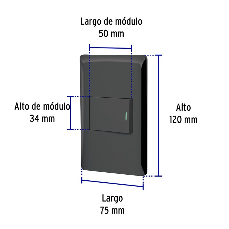 Volteck PA-APSE15-LN, Placa armada negra 1 interruptor sencillo línea Lisboa