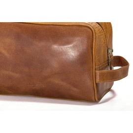 HOLZRICHTER Berlin Large Leather Hanging Toiletry Bag (L) - Premium Toiletry Bag for Men and Women - Camel Brown