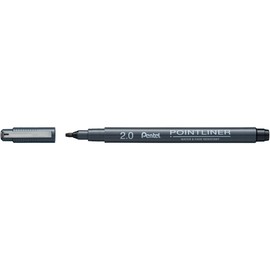 Pentel Pointliner Calligraphy S20P-C20A Fineliner with Metal Calligraphy Tip, Black, Waterproof and Non-fading, 2.0 mm, Pack of 1