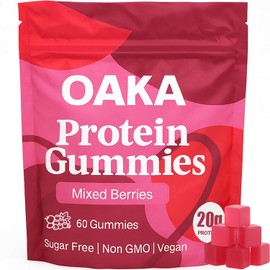 OAKA Protein Gummies, 20g Protein, Support Hair, Skin, Nails Health, Boost Energy, Protein Supplement for Women Men, Zero Sugar, Vegan, Mixed Berries Flavor, 60 Gummies
