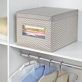 mDesign Fabric Basket with Lid - The Ideal Fabric Storage Box - Creates Order and Storage Space - Versatile Storage Basket - Colour: Taupe / Natural