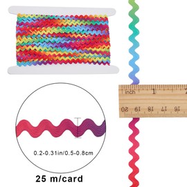 GORGECRAFT 27.3 Yards/25m Rainbow RIC Rac Trim 1/4" Zigzag Wave Ribbon Colorful Bending Wrapping Fabric Elastic Ribbon Lace Zig Zag Craft for Clothes Sewing Flower Making Home Party Wedding Supplies