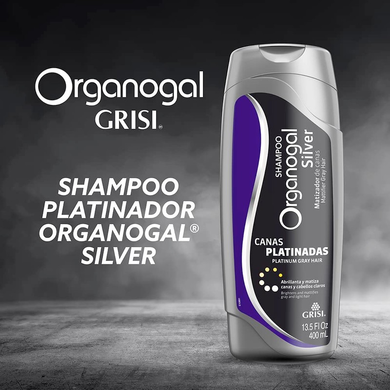 Organogal, Shampoo Silver, abrillanta y matiza canas y cabellos claros,