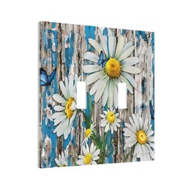 Od Wooden Door Sunflowers 2 Gang Double Toggle Light Switch Cover Decorative Wall Plate Electrical Faceplate for Bathroom Home Living Room Bedroom