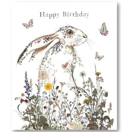 Female Birthday Card - General Card for Women/For Her - Pressed Flowers Wildflower Hare and Butterflies - Artistic Wildpress Design by Helen Ahpornsiri - Made in the UK