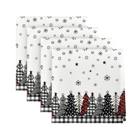 Horaldaily Christmas Cloth Napkins 18 x 18 Inch, Christmas Trees Buffalo Plaid Black Party Dinner Decoration Washable Napkins Set of 4