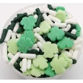 NCS St. Patricks Day Mix White and Green Jimmies with Green Clover Edible Sprinkles - 8 ounces - Great for Cupcakes, Cookies, Cakes, Cakes Pops