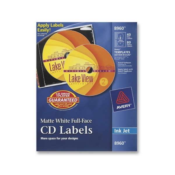 Avery CD Labels, White Matte, 40 CD Labels and 80 Spine Labels (8960)
