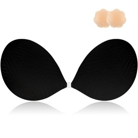 Niidor Adhesive Bra Strapless Sticky Invisible Push up Silicone Bra for Backless Dress with Nipple Covers Black(C Cup)