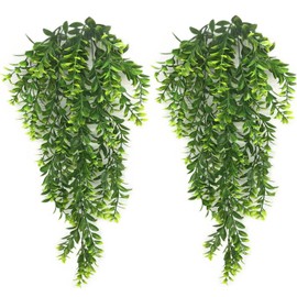 Artificial Hanging Vine, Faux Plastic Leaves Ivy Plants Fake Greenery Plant UV Resistant Vines Decor for Bedroom Indoor Outdoor Home Kitchen Garden Office Wall Wedding Christmas Decoration 2 Pack