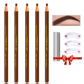 QIUFSSE Waterproof Eyebrow Pencil Light Brown Brow Pencil Set For Marking,Filling and Outlining,Eyebrow Tattoo Makeup Microblading Supplies Kit,5Pcs Microblading Eyebrow Pen with Eyebrow Stencil Eyebrow Tool