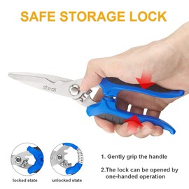 stedi Multipurpose Heavy Duty Scissors, High Carbon Stainless Steel Shears with Fine Serrated Blades Easy to Cut Cable Notches,Non-Slip Comfort Handle, Cuts Wire, Carton,for Household Pruning, Office