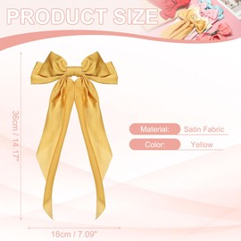 YELARXI Large Bowknot Hair Ribbon Barrette, Hair Bows Oversized Clip Long Tails - Fitting for (Party - Wedding - Birthday - Gift - Clip Accessories - Women) 14.17 Inch & Satin & Yellow
