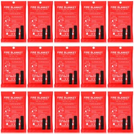 Jerify 15 Pcs Fire Blanket - Fiberglass Fire Emergency Flame Retardant Safety Fireproof Safety Suppression Cover Blanket for Kitchen, Home, Car and Office - 39 x 39 Inch (Red)