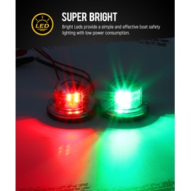 Partsam 2Pcs Marine Boat LED Bow Navigation Lights, Red Green Deck Port Side Starboard Sailing Signal for Pontoon Yacht Sailboat Speedboat Fishing Boats, IP67 Waterproof, DC 12V