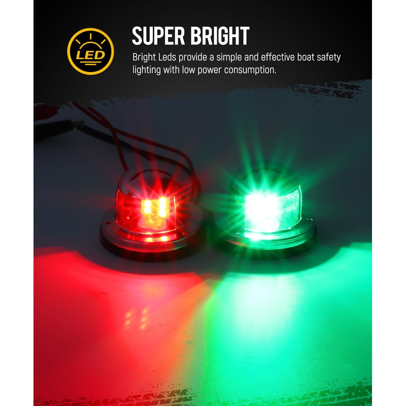 Partsam 2Pcs Marine Boat LED Bow Navigation Lights, Red Green