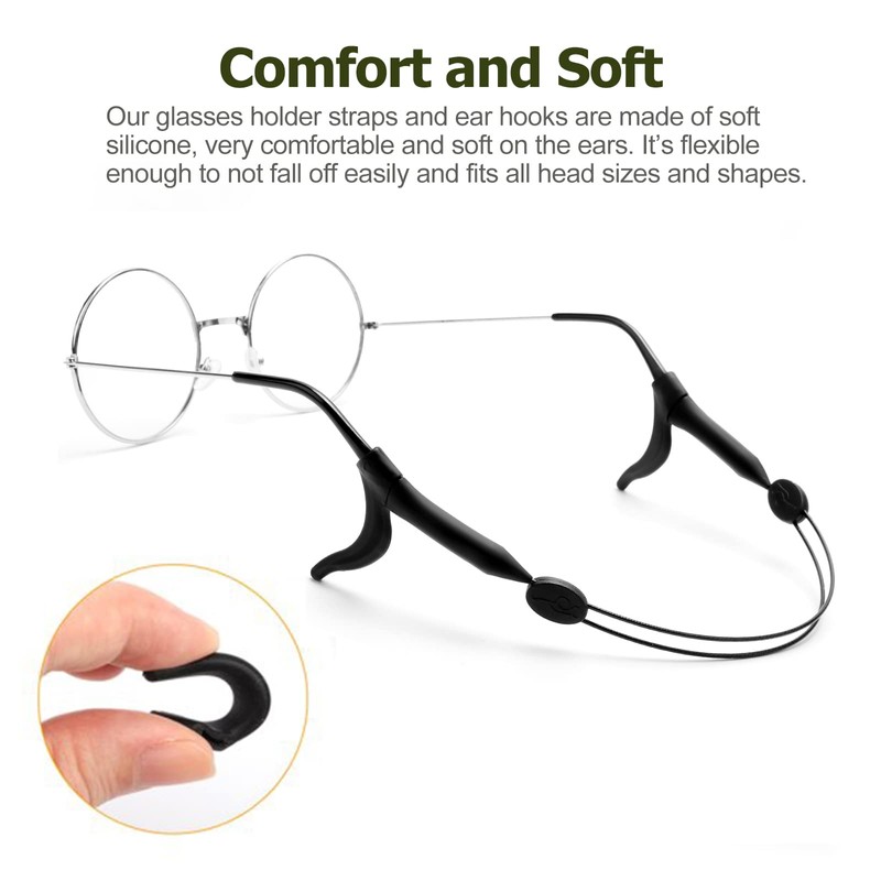 KAJUDA 4Pcs Adjustable Glasses Strap, Glasses Sport Strap Holder Sunglass
