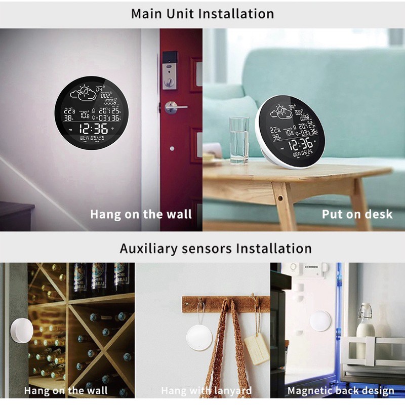 Tuya Wifi Smart Weather Station with Clock Indoor and Outdoor