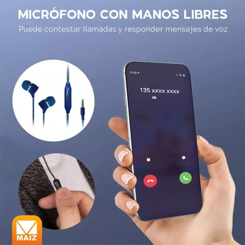 Maíz Audifonos In-ear Alambricos Pc Jack 3.5mm Manos Libres