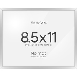 Homeforia Diploma 8.5x11 Picture Frame Silver, High End Metal 8.5x11 Frames for Wall or Tabletop, Silver Photo Frames 8.5 x 11 with No Mat, Tempered Glass, Wall Kit, Set of 1