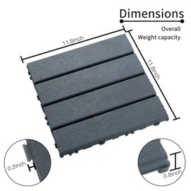 EPIKOIB Plastic Interlocking Deck Tiles, 44 Pack Patio Deck Tiles, 12"x12" Waterproof Outdoor Flooring All Weather Use, Patio Floor Decking Tiles for Porch Poolside Balcony Backyard, Dark Grey