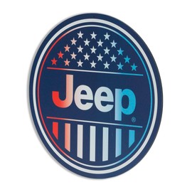 Jeep Red, White and Blue Round Metal Sign - Patriotic Jeep Wall Decor for Garage, Shop or Man Cave