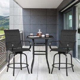 Yaheetech 2 Piece Patio Swivel Bar Stools Texteline Bistro Chairs with High Back/Armrest/Footrest, All Weather Padded Seating Outdoor Furniture Height Outdoor Chairs for Outside, Lawn & Garden