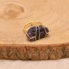 Natural Amethyst Crystal Rough Stone Wire Wrapped Ring, Yellow Gold