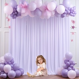 Wish Care 10ft x 10ft Lilac Backdrop Curtains, Wrinkle-Free Sheer Chiffon Fabric Backdrop Drapes for Wedding Arch Party Ceremony Stage Decoration