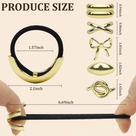 Hair Ties for Women 6PCS Gold Hair Cuffs Metal Hair Ties for Thick Hair and Thin Hair Geometric Design Hair Ties Elastics No Damage Ponytails Hair Ties Fashion Cute Hair Accessories for Women Girls