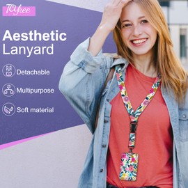 TONJOY ID Badge Holder with Lanyard and Retractable Badge Reel Clip - Flowers Pattern Card Name Tag Lanyard Vertical ID Protector Bage Clips for Nurse Nursing Doctor Teacher Student