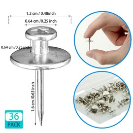 EQUIJUANCE 36 PCS Double Headed Thumb Tacks Push Pin for Picture Hanging, Wall Nails for Hanging, Nails for Wall Decor, Picture Hangers (Silver)