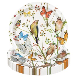 AnyDesign 50 Pcs Bird Paper Plates Watercolor Bird Butterfly Flower Disposable Plates 9 Inch Party Tableware for Wedding Birthday Holiday Table Decor Supplies