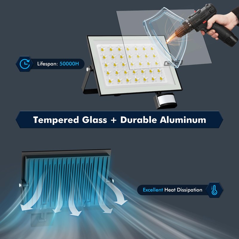 Dibaful 100 W LED Spotlight with Motion Sensor Light Sensor