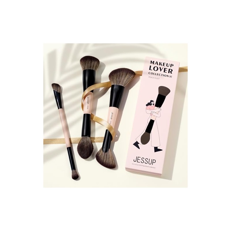 Jessup 3 Brochas de Maquillaje Rostro Doble Punta para Contorno