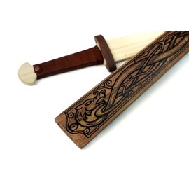 Backwoods Provisions Dark Brown Sturdy Wooden Mini Toy Viking Sword with Leather Wrapped Handle
