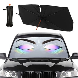 DOPINDU Eyelashes Car Windshield Sun Shade Umbrella with Bendable Handle Funny Eyes Eyelash Sunshade for Car Front Window Block UV Rays Foldable Sun Visor for Most Cars Trucks SUV 57"x30"