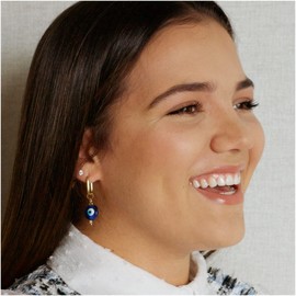 Nedi Evil Eye Earrings by Nina,18K Gold Plated Earrings with Murano Evil Eye Charm,Good Luck Evil Eye Hoop Earrings for Women,Unique Design Charm Earrings, Gold Plated Stainless Steel, murano glass