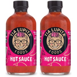 Tia Lupita Hot Sauce 8 Oz (Pack of 2) - Flavorful Heat, Medium Spice with Smoky-Sweet Flavor - Gluten-Free, Non-GMO, Sugar-Free, Low Sodium, Keto-Friendly, No Carbs - Made with Red Jalapeño Peppers
