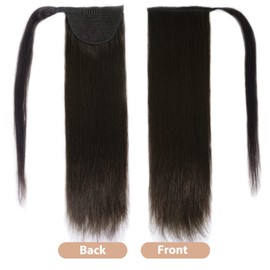 Tinashe Ponytail Human Hair Extensions Clip In Ponytail Hair Extension Real Human Hair Long Straight Wrap Around Ponytail Hair Piece Natural Black Remy Pony Tails Extension (16inch, #1B)