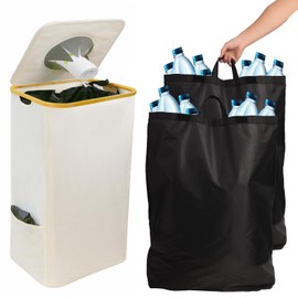 TROCHIN Recycling Bin for Kitchen Large 27 Gallon 103L Bin with 2 Removable Reusable Inner Bag,Large Indoor Home Recycling Bin for Bottle Can Glass Waste Plastics (White)