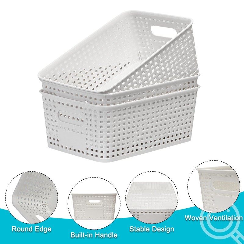 6 Pack Plastic Storage Baskets with Handles,Stackable Organizer Bins for