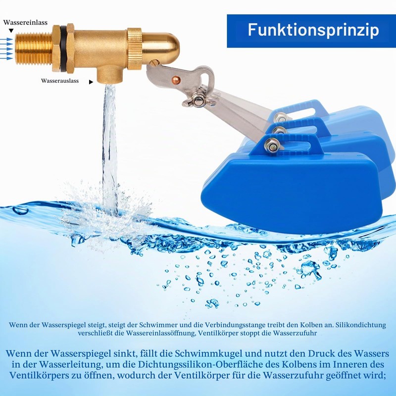 MUYIRTED Schwimmerventil 1/2 Zoll Ventile Aus Messing Mit Blaue Kunststoff