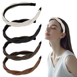 4pcs Criss Cross Headbands, Non-Slip Grip with Teeth Comb & Elastic Ends, Soft Stretchy Hair Hoops for Thin/Thick Hair, Perfect for Workout, Styling & Everyday Wear (4 Colors)
