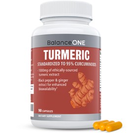 Balance ONE Balance ONE Turmeric Extract 1000mg with Max Strength 95% Curcuminoids - Turmeric Curcumin Supplement for Daily Joint & Immune Support - Ginger Extract and BioPerine - 1 Month Supply