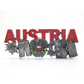 Österreich Magnet Metall Souvenir Lederhose Kuh Wappen Edelweiss Big Letter